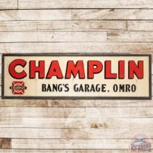 Champlin Bang's Garage Omro Wisconsin SS Tin Wood Framed Sign w/ Logo