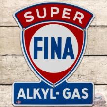 1957 Fina Super Alkyl Gas Keyhole SS Porcelain Pump Plate Sign