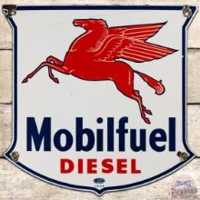 1954 Mobilfuel Diesel SS Porcelain Gas Pump Plate Sign w/ Pegasus