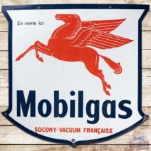 Mobilgas Socony Vacuum Francaise 38" DS Porcelain Shield Sign w/ Pegasus