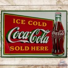 1933 Ice Cold Coca Cola Sold Here Emb. SS Tin Sign w/ Christmas Bottle