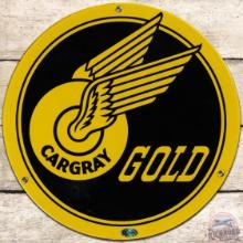 Cargray Gold Gasoline SS Porcelain Pump Plate Sign w/ Logo