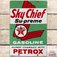 1960 Texaco Sky Chief Supreme w/ Petrox SS Porcelain Gas Pump Plate Sign "Medium"
