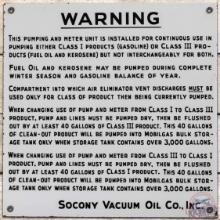 Mobilgas Socony Vacuum Oil Co Gas Pump Warning SS Porcelain Sign