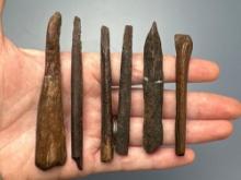 Lot of Bone Tools, Awls, Found in Florida, Nice Examples, Longest is 3 1/2"