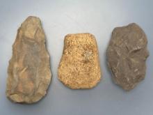 Lot of 3 Tools, Celt, Flaked Celt and Preform, Longest is 5 1/4", Found in Cecil Co., Maryland