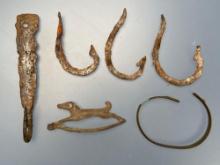Lot of Various Roman/Medieval Artifacts, Hooks, Bracelet, Dog Figurine