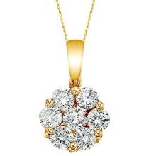 Diamond Cluster Flower Pendant Necklace in 14k Yello Gold 1.00ctw