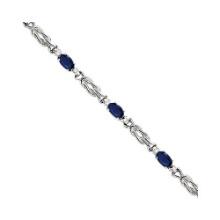 Oval Blue Sapphire and Diamond Love Knot Bracelet 14k White Gold 5.05ctw