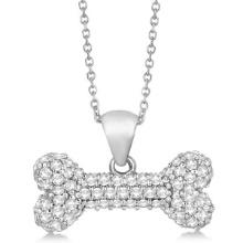 Pave Diamond Dog Bone Pendant Necklace 14K White Gold 0.80ctw