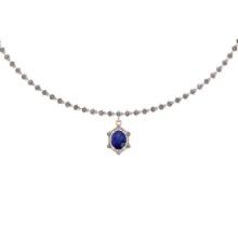 Certified 7.95 Ctw Blue Sapphire And Diamond SI2/I1 14K Rose Gold Pendant Necklace