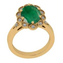 4.22 Ctw VS/SI1 Emerald And Diamond 18K Yellow Gold Vintage Style Ring