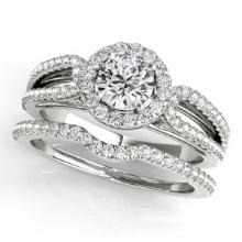 Certified 1.05 Ctw SI2/I1 Diamond 14K White Gold Bridal Set Engagement Halo Ring