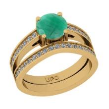 1.67 Ctw SI2/I1 Emerald And Diamond 14K Yellow Gold Bridal Wedding Set Ring