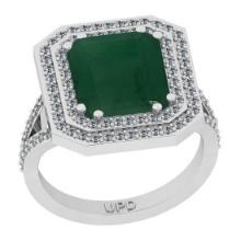 5.20 Ctw VS/SI1 Emerald And Diamond 18K White Gold Double Row Engagement Halo Ring