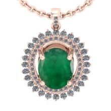 3.56 Ctw VS/SI1 Emerald And Diamond 18K Rose Gold Necklace (ALL DIAMOND ARE LAB GROWN )