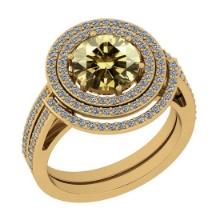 Certified 2.44 Ctw SI1/SI2 Natural Fancy Light Brown Yellow And White Diamond 14K Yellow Gold Vingat