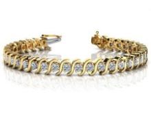 CERTIFIED 14K YELLOW GOLD 6 CTW G-H SI2/I1 CLASSIC S SHAPED DIAMOND TENNIS BRACELET MADE IN USA