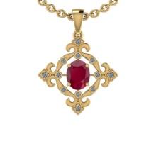 1.40 Ctw SI2/I1 Ruby And Diamond 14K Yellow Gold Vintage Style Pendant