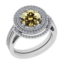 Certified 2.44 Ctw SI1/SI2 Natural Fancy Light Brown Yellow And White Diamond 14K White Gold Vingate