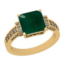 2.55 Ctw VS/SI1 Emerald And Diamond 18K Yellow Gold Engagement Ring