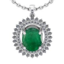 3.56 Ctw VS/SI1 Emerald And Diamond 18K White Gold Necklace (ALL DIAMOND ARE LAB GROWN )