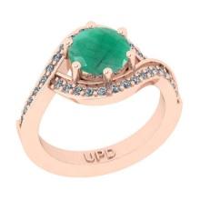1.18 Ctw SI2/I1 Emerald And Diamond 14K Rose Gold Bridal Wedding Set Ring