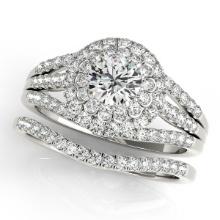 Certified 1.30 Ctw SI2/I1 Diamond 14K White Gold Bridal Engagement Halo Set Ring