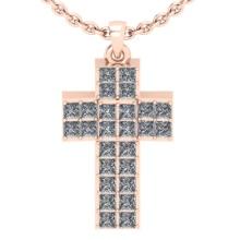 1.56 Ctw SI2/I1 Diamond 14K Rose Gold Cross Pendant Necklace
