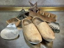 Vintage Wooden Shoes and Misc. Primitive Decor