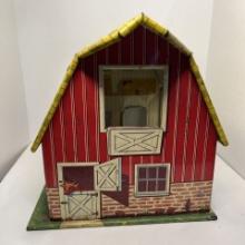 Vintage 1950s Marx Tin Litho Lazy Day Farm Playset Barn WITH VINTAGE FISHER PRICE Vtg Little People