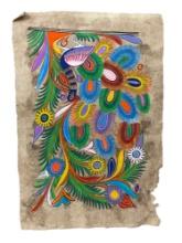 Vintage Mexican Folk Art Painting Amate Bark Paper 15 1/2x23