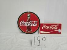 Set Of 2 Tin Coca Cola Sign And Plastic Coca Cola License Plate