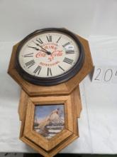 Battery Operated Heavy Wood Frame Coca Cola Clock With Pheasant Photo Good Condition