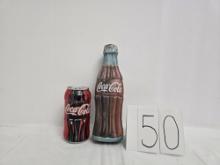 1996 Coca-cola Bottle Shaped Tin With Holes In Bottom And Empty 1999 Coke Pop-top Can