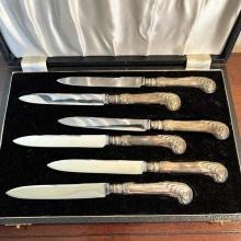 Vintage Boxed Set of English Sheffield Silver Knives