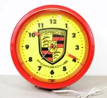 Porsche neon clock, 19 1/2" diameter