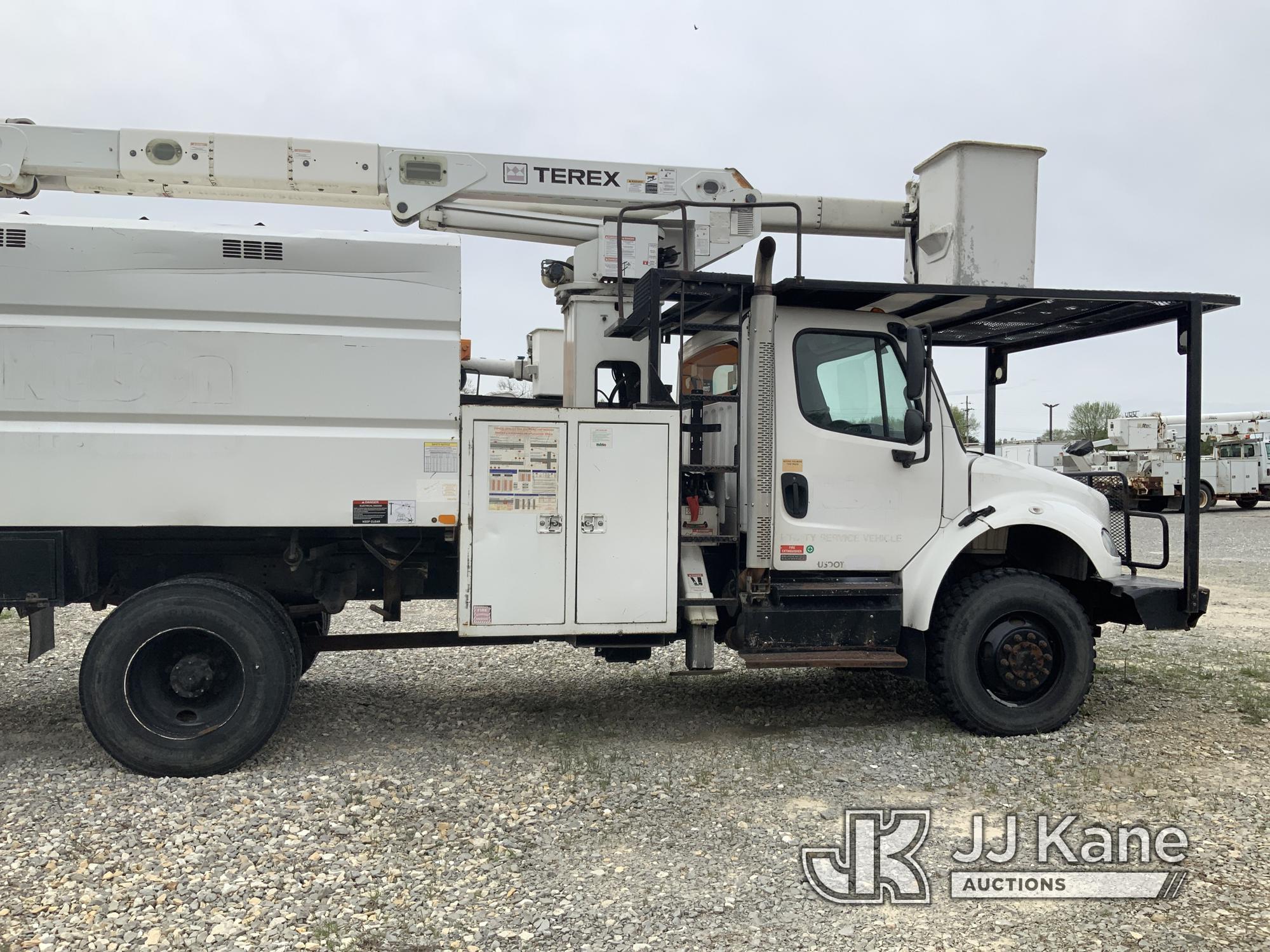 (Hawk Point, MO) Terex XT55, Over-Center Bucket Truck mounted behind cab on 2012 Freightliner M2 106