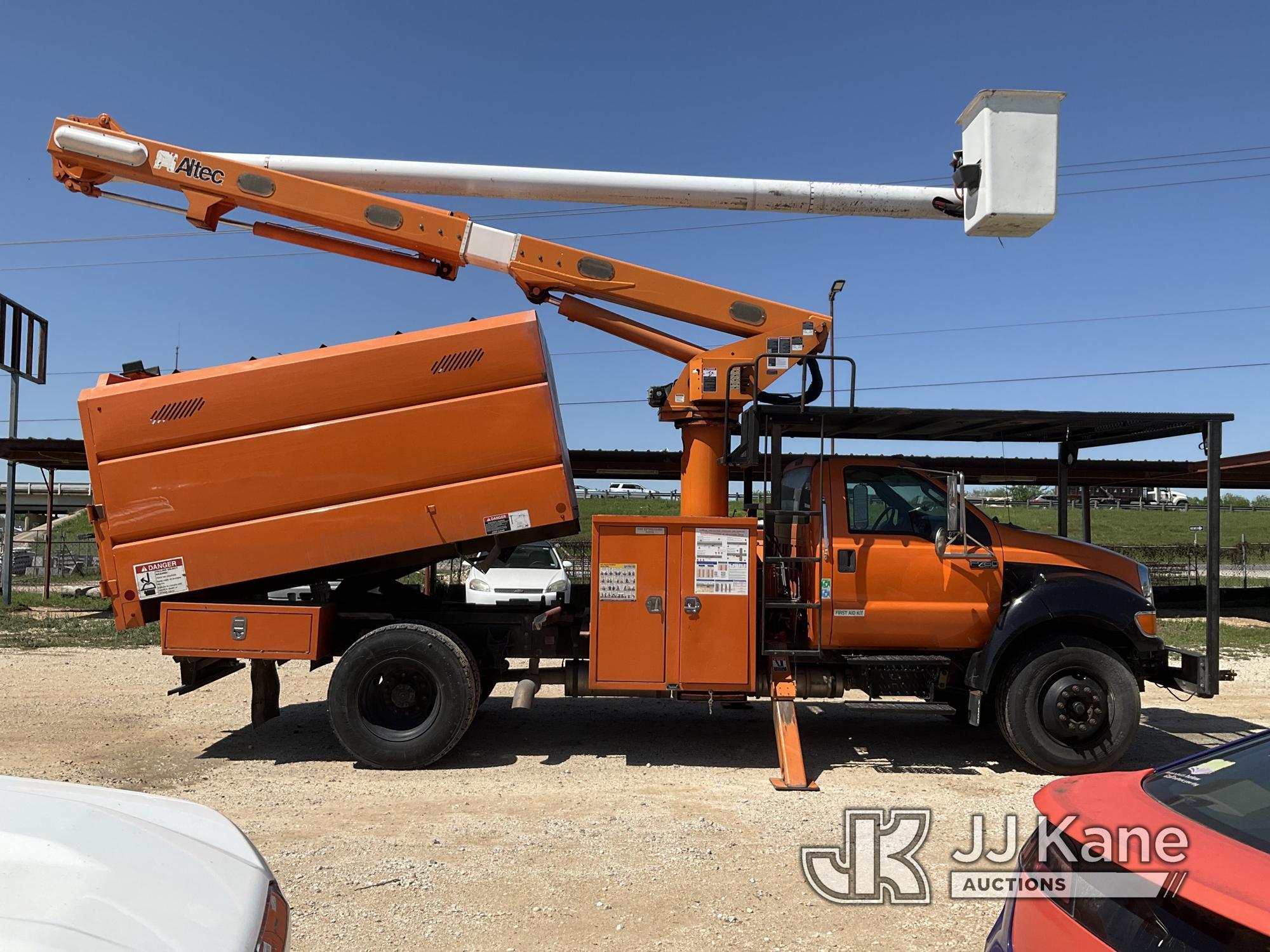 (San Antonio, TX) Altec LR756, Over-Center Bucket Truck mounted behind cab on 2012 Ford F750 Chipper