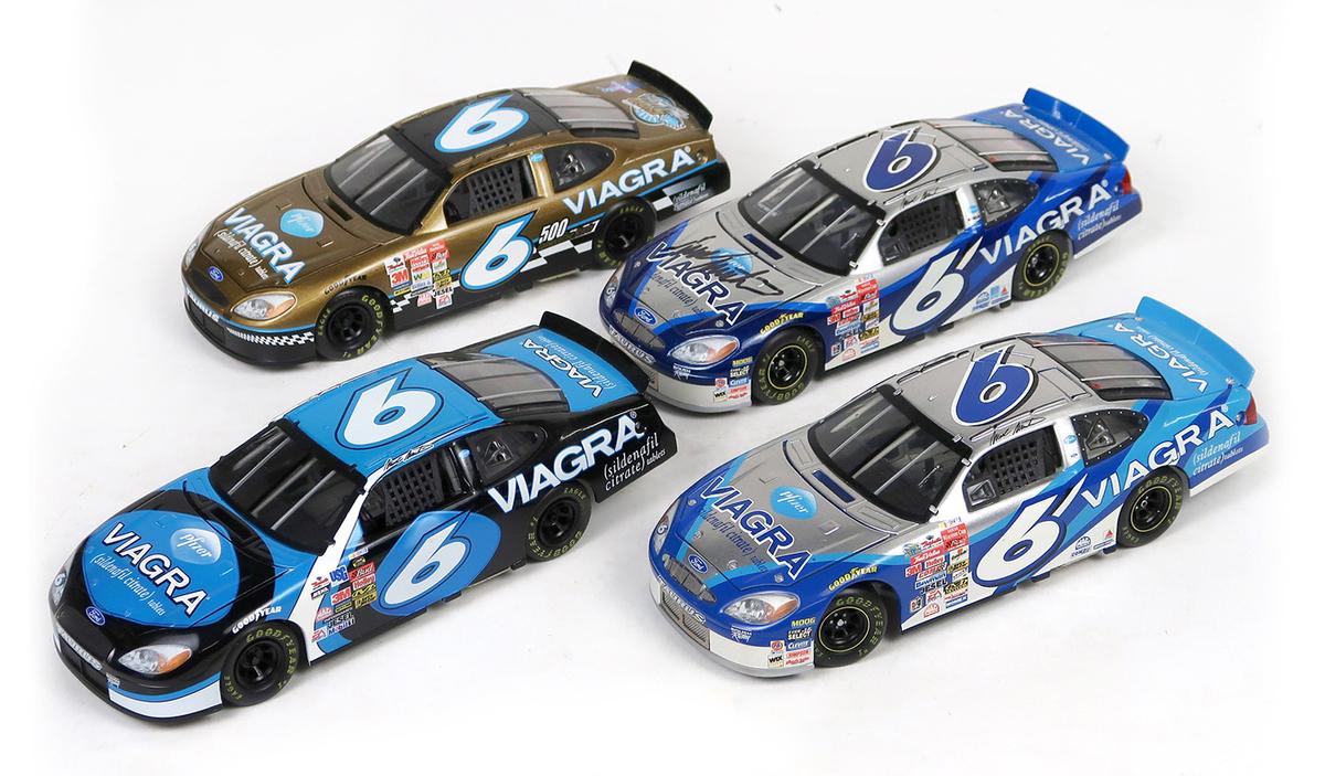 Ford Viagra Race Cars (4), w/o boxes, Exc cond, 8" L.