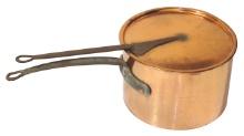 Primitive Cookware, French copper sauce pan, 19th C. w/wrought iron handle