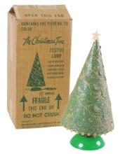 Christmas Motion Tree Novelty Lamp, MCM decorated heavy paper w/lighted bas