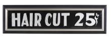 Barber Shop Sign, Hair Cut 25 Cents, painted beveled glass, VG cond in fram