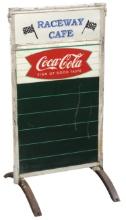 Coca-Cola Fishtail Curb Sign, 2-pc litho on tin, 1 side w/menu board, 1 sid