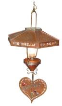 Soda Fountain Hanging Parlor Lamp, copper & brass, c.1960 w/pierced 5 Cent