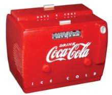 Coca-Cola Cooler Radio w/Tape Player, c.1980, shaped like the 1949 Coca-Col