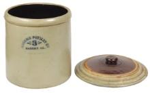 Stoneware (2), 3-gal Macomb Pottery salt glaze crock & 4 gal lid by unknown