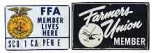 Farming Signs (2), "Farmers Union Member" & "FFA Member", embossed litho on