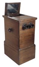Stereo Card Viewer, ash table model w/70 stereo views (35 sets of 2), c.191