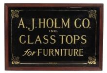 Furniture Store Sign, A.J. Holm Co., "Glass Tops" by Walther Sign Co., reve